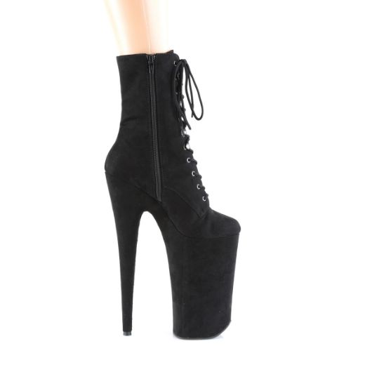 Product image of Pleaser BEYOND-1020FS Black Faux Suede/Black Faux Suede 10 inch (25.5 cm) Heel 6 1/4 inch (16 cm) Platform Lace-Up Ankle Boot Side Zip