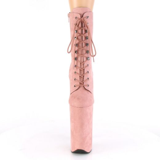 Product image of Pleaser BEYOND-1020FS Baby Pink Faux Suede/Baby Pink Faux Suede 10 inch (25.5 cm) Heel 6 1/4 inch (16 cm) Platform Lace-Up Ankle Boot Side Zip