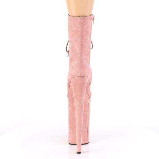 Product image of Pleaser BEYOND-1020FS Baby Pink Faux Suede/Baby Pink Faux Suede 10 inch (25.5 cm) Heel 6 1/4 inch (16 cm) Platform Lace-Up Ankle Boot Side Zip