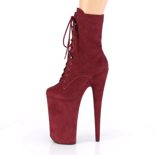 Product image of Pleaser BEYOND-1020FS Burgundy F.Faux Suede/Burgundy F.Faux Suede 10 inch (25.5 cm) Heel 6 1/4 inch (16 cm) Platform Lace-Up Ankle Boot Side Zip