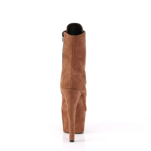 Product image of Pleaser ADORE-1020FS Caramel Faux Suede/Caramel Faux Suede 7 Inch Heel 2 3/4 Inch PF Lace-Up Ankle Boot Side Zip