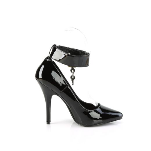 Product image of Pleaser SEDUCE-432 Blk Pat 5 Inch Heel Wide Band Ankle Cuff Pump