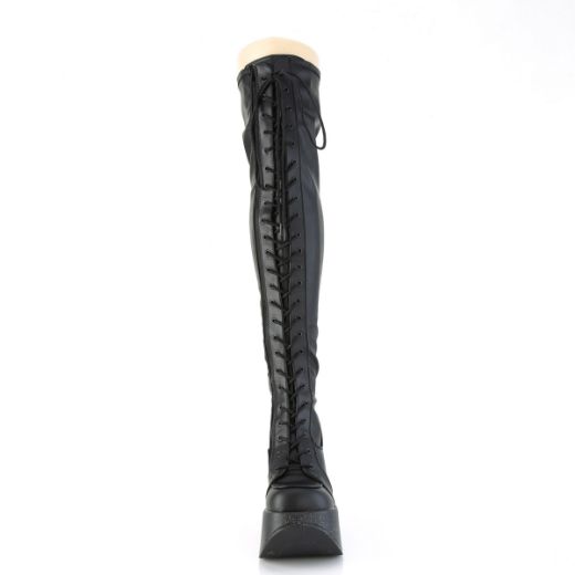 Product image of Demonia DYNAMITE-300-1 Blk Str Vegan Leather *5 InchStar Cutout PF Wedge Lace-Up Thigh-High BootOutside Zip