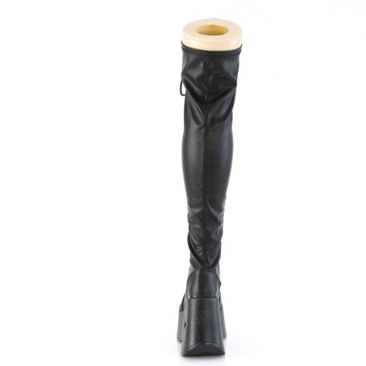 Product image of Demonia DYNAMITE-300-1 Blk Str Vegan Leather *5 InchStar Cutout PF Wedge Lace-Up Thigh-High BootOutside Zip