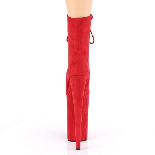 Product image of Pleaser BEYOND-1020FS Red Faux Suede/Red Faux Suede 10 inch (25.5 cm) Heel 6 1/4 inch (16 cm) Platform Lace-Up Ankle Boot Side Zip