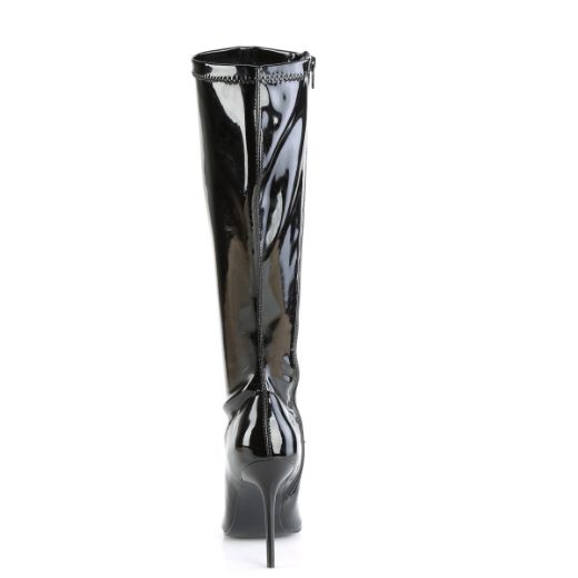 Product image of Pleaser CLASSIQUE-2000 Black Stretch Patent 4 inch (10.2 cm) Heel Stretch Knee Boot Side Zip Knee High Boot