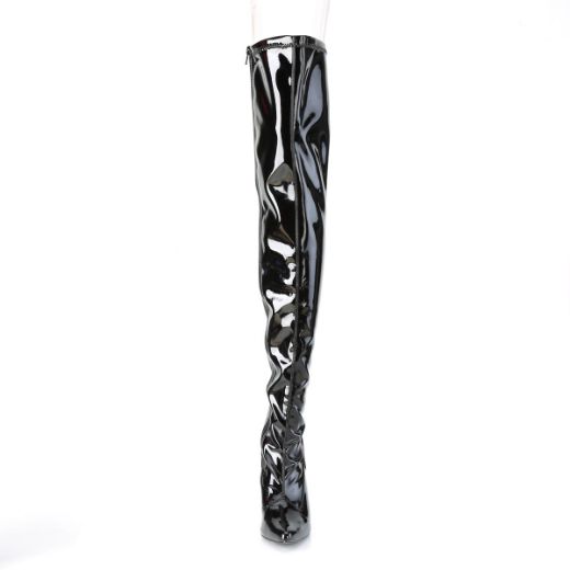 Product image of Pleaser CLASSIQUE-3000 Black Stretch Patent 4 inch (10.2 cm) Heel Stretch Thigh Boot Side Zip Thigh High Boot