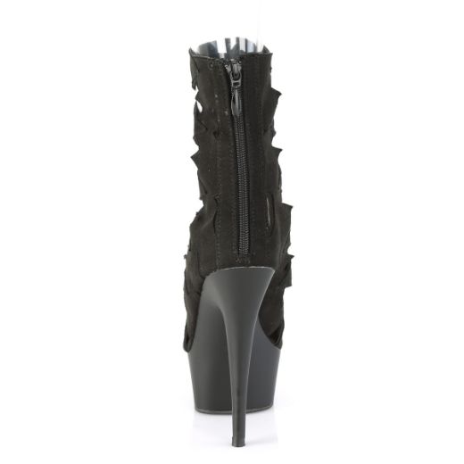 Product image of Pleaser DELIGHT-1014 Black Faux Suede/Black Matte 6 inch (15.2 cm) Heel 1 3/4 inch (4.5 cm) Platform Peep Toe Cutout Ankle Boot Back Zip