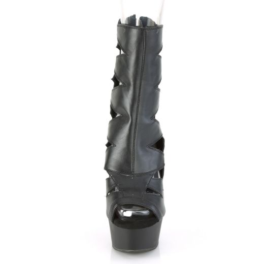 Product image of Pleaser DELIGHT-1014 Black Faux Leather/Black Matte 6 inch (15.2 cm) Heel 1 3/4 inch (4.5 cm) Platform Peep Toe Cutout Ankle Boot Back Zip