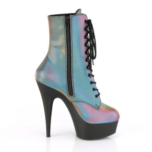 Product image of Pleaser DELIGHT-1020REFL Rainbow Reflective/Black Matte 6 inch (15.2 cm) Heel 1 3/4 inch (4.5 cm) Platform Lace-Up Front Ankle Boot Side Zip