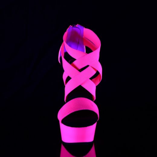 Product image of Pleaser DELIGHT-669UV Neon Hot Pink Elastic Band-Patent/Neon H P 6 inch (15.2 cm) Heel 1 3/4 inch (4.5 cm) Platform Blacklight (Uv) Reactive Criss Cross Sandal Back Zip Shoes