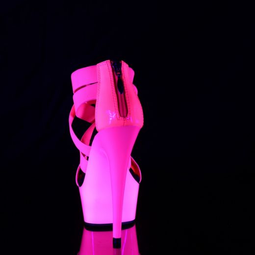 Product image of Pleaser DELIGHT-669UV Neon Hot Pink Elastic Band-Patent/Neon H P 6 inch (15.2 cm) Heel 1 3/4 inch (4.5 cm) Platform Blacklight (Uv) Reactive Criss Cross Sandal Back Zip Shoes
