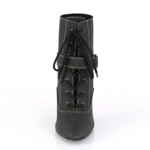 Product image of Pleaser Pink Label DREAM-1022 Black Faux Faux Suede Faux Leather 4 inch (10.1 cm) Heel Buckles Lace-Up Ankle Boot