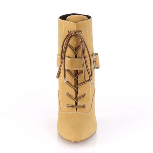 Product image of Pleaser Pink Label DREAM-1022 Tan Fuax Faux Suede Faux Leather 4 inch (10.1 cm) Heel Buckles Lace-Up Ankle Boot