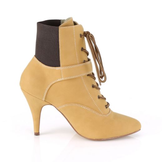 Product image of Pleaser Pink Label DREAM-1022 Tan Fuax Faux Suede Faux Leather 4 inch (10.1 cm) Heel Buckles Lace-Up Ankle Boot