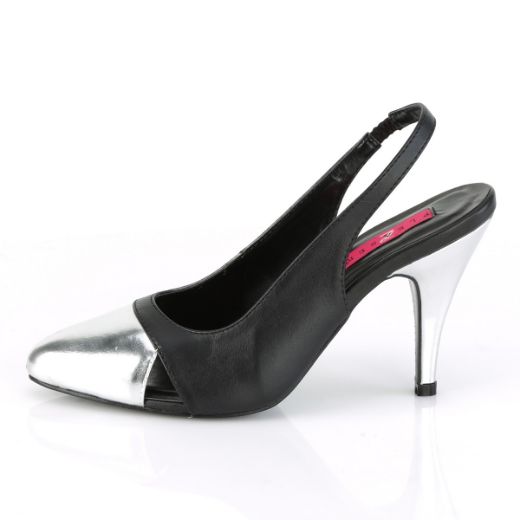 Product image of Pleaser Pink Label DREAM-405 Black Faux Leather-Silver Metallic Polyurethane (Pu) 4 inch (10.1 cm) Heel Sling Back Pump Court Pump Shoes