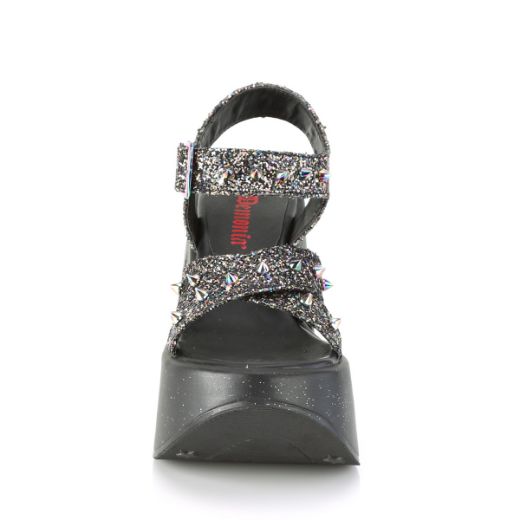 Product image of Demonia DYNAMITE-02 Black Multicolour Glitter 5 inch Stars Cutout Platform Wedge Ankle Strap Sandal Shoes