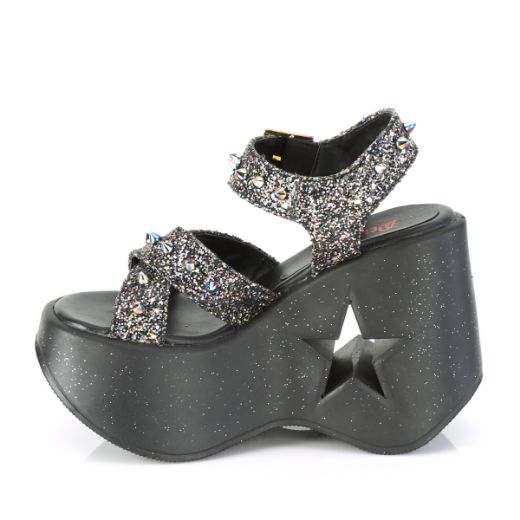 Product image of Demonia DYNAMITE-02 Black Multicolour Glitter 5 inch Stars Cutout Platform Wedge Ankle Strap Sandal Shoes