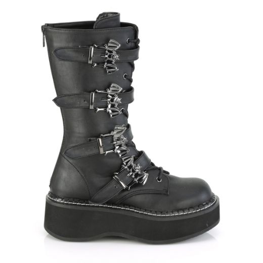 Product image of Demonia EMILY-322 Black Vegan Faux Leather 2 inch (5.1 cm) Platform Lace_Up Mid-Calf Boot With  4 Buckles Straps Back Zip