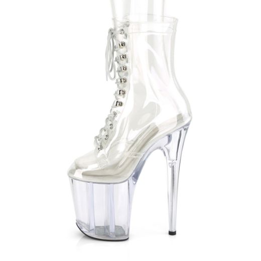 Product image of Pleaser FLAMINGO-1020C Clear/Clear 8 inch (20 cm) Heel 4 inch (10 cm) Platform Lace-Up Front Ankle Boot