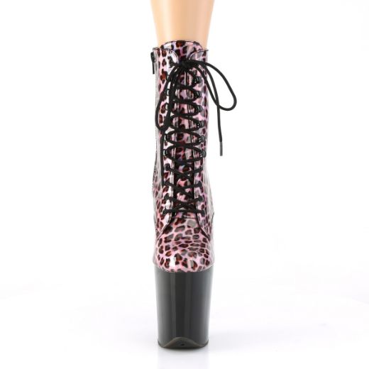 Product image of Pleaser FLAMINGO-1020LP Pink Holograom/Black 8 inch (20 cm) Heel 4 inch (10 cm) Platform Lace-Up Front Ankle Boot Side Zip