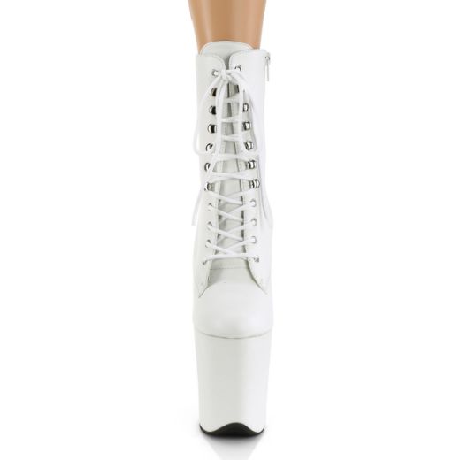 Product image of Pleaser FLAMINGO-1020LWR White Faux Leather/White Faux Leather 8 inch (20 cm) Heel 4 inch (10 cm) Platform Lace-Up Front Ankle Boot Side Zip