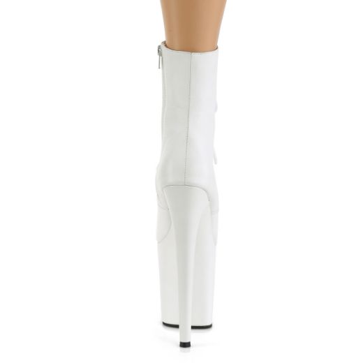 Product image of Pleaser FLAMINGO-1020LWR White Faux Leather/White Faux Leather 8 inch (20 cm) Heel 4 inch (10 cm) Platform Lace-Up Front Ankle Boot Side Zip