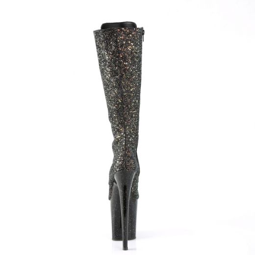 Product image of Pleaser FLAMINGO-2020MG Black Multicolour Glitter/Black 8� Heel 4 inch (20 cm) Platform Lace-Up Front Knee Boot Side Zip