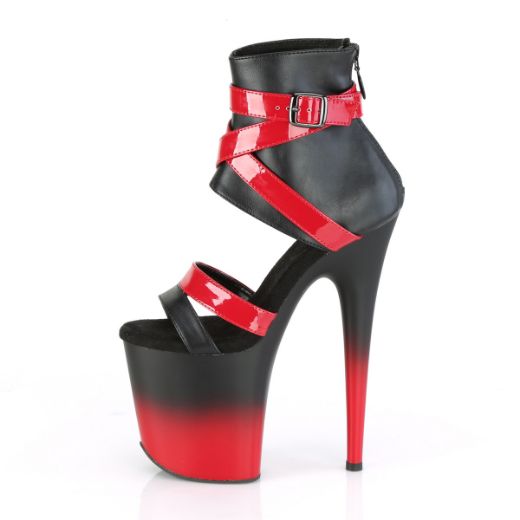 Product image of Pleaser FLAMINGO-800-15 Black Faux Leather-Red Patent/Black-Red Matte 8 inch (20 cm) Heel 4 inch (10 cm) Platform Two Tone Bootie Sandal Back Zip Shoes