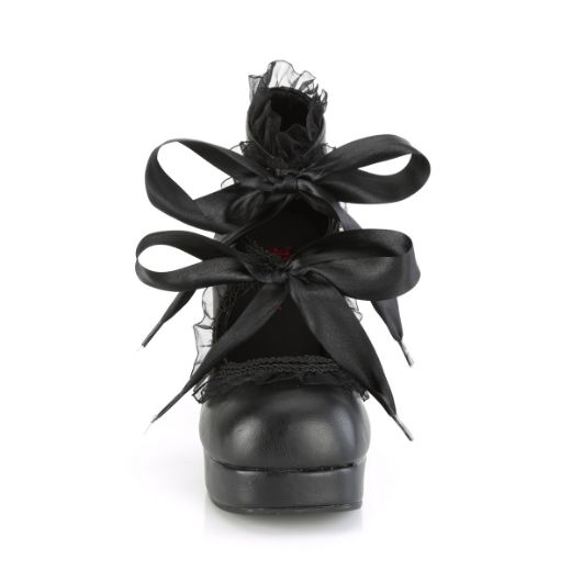 Product image of Demonia GOTHIKA-53 Black Vegan Faux Leather 3 3/4 inch (9.5 cm) Heel 1 inch (2.5 cm) P/F Lace-Up Shoe With  Double Hearts Cutout