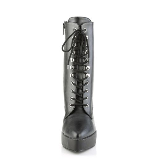 Product image of Devious INDULGE-1020 Black Faux Leather 5 1/4 inch (13.3 cm) Heel 1 1/4 inch (3.2 cm) Platform Lace-Up Front Ankle Boot Side Zip