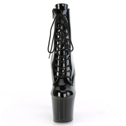 Product image of Pleaser IRONGRIP-1020 Black Patent/Black-Silver Brushed 7 inch (17.8 cm) Brass Knuckle Heel 3 1/4 inch (8.3 cm) Platform Lace-Up Boot Side Zip