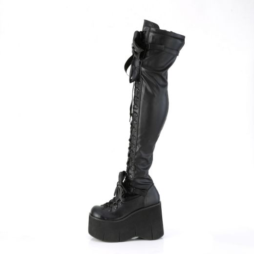 Product image of Demonia KERA-303 Black Stretch Vegan Faux Leather 4 1/2 inch Wedge Platform Lace-Up Stretch Thigh Boot Side Zip