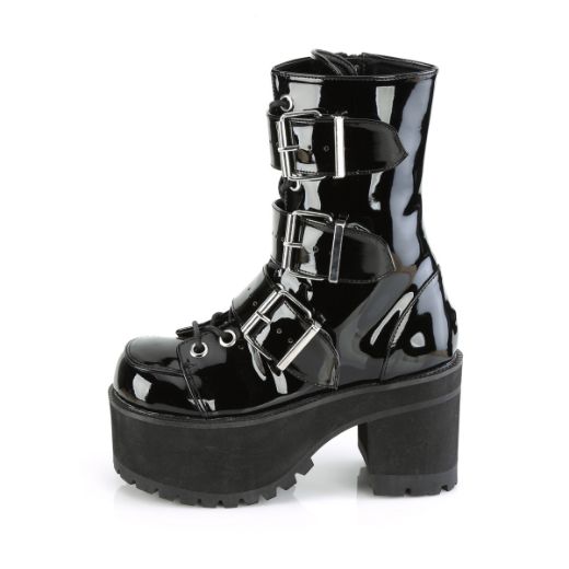 Product image of Demonia RANGER-308 Black Patent 3 3/4 inch (9.5 cm) Heel 2 1/4 inch (6.4 cm) Platform Lace-Up Ankle Boot Side Zip