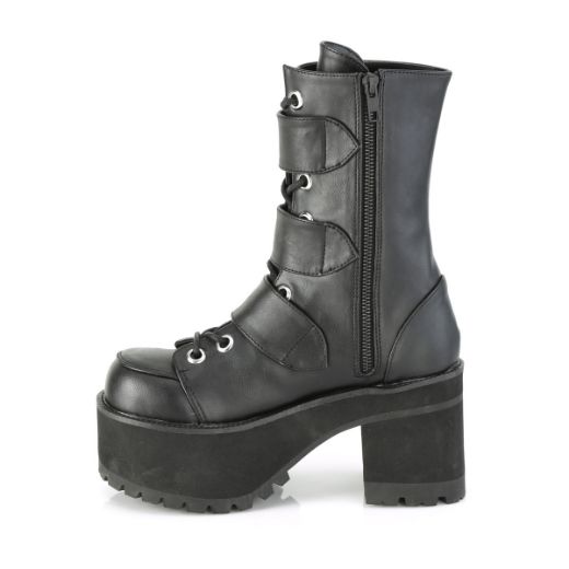 Product image of Demonia RANGER-308 Black Vegan Faux Leather 3 3/4 inch (9.5 cm) Heel 2 1/4 inch Platform Lace-Up Ankle Boot Side Zip