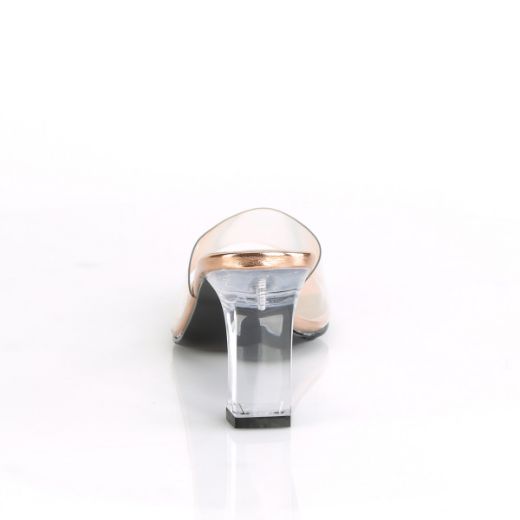 Product image of Fabulicious ROMANCE-301 Clear-Rose Gold/Clear 3 1/4 inch (8.3 cm) Square Heel Slide Slide Mule Shoes