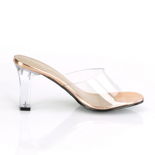 Product image of Fabulicious ROMANCE-301 Clear-Rose Gold/Clear 3 1/4 inch (8.3 cm) Square Heel Slide Slide Mule Shoes