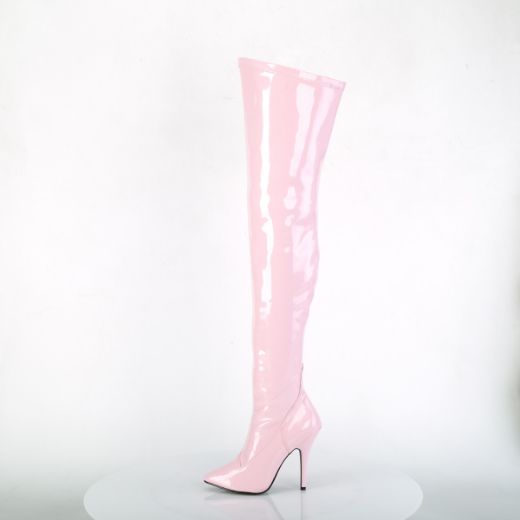 Product image of Pleaser SEDUCE-3000 Baby Pink Stretch Patent 5 inch (12.7 cm) Heel Plain Stretch Thigh Boot Side Zip Thigh High Boot