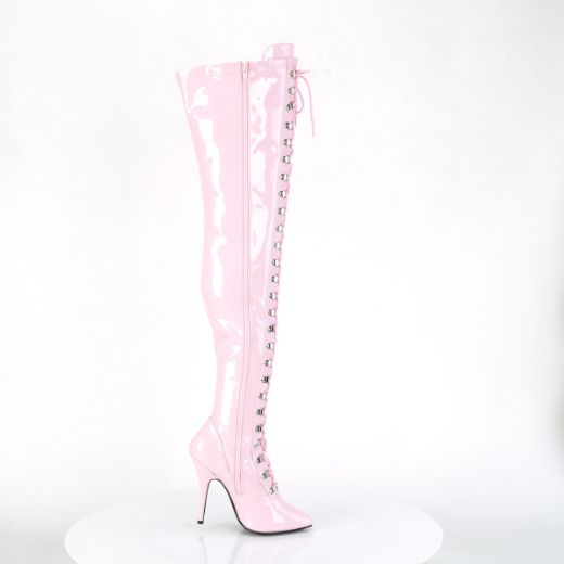 Product image of Pleaser SEDUCE-3024 Baby Pink Patent 5 inch (12.7 cm) Heel D-Ring Stretch Thigh Boot Side Zip Thigh High Boot