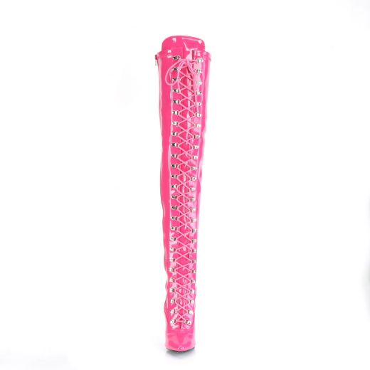 Product image of Pleaser SEDUCE-3024 Hot Pink Patent 5 inch (12.7 cm) Heel D-Ring Stretch Thigh Boot Side Zip Thigh High Boot