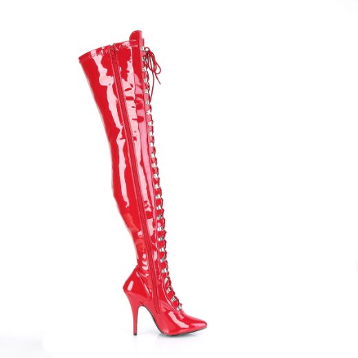 Product image of Pleaser SEDUCE-3024 Red Patent 5 inch (12.7 cm) Heel D-Ring Stretch Thigh Boot Side Zip Thigh High Boot