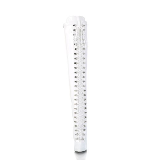 Product image of Pleaser SEDUCE-3024 White Patent 5 inch (12.7 cm) Heel D-Ring Stretch Thigh Boot Side Zip Thigh High Boot