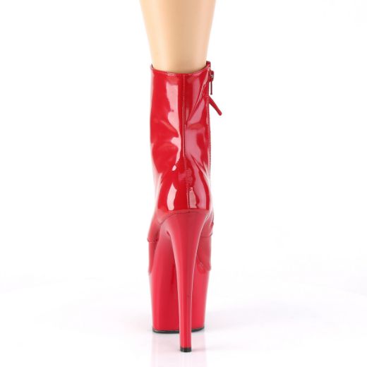 Product image of Pleaser SKY-1020 Red Patent/Red 7 inch (17.8 cm) Heel 2 3/4 inch (7 cm) Platform Lace-Up Front Ankle Boot Side Zip
