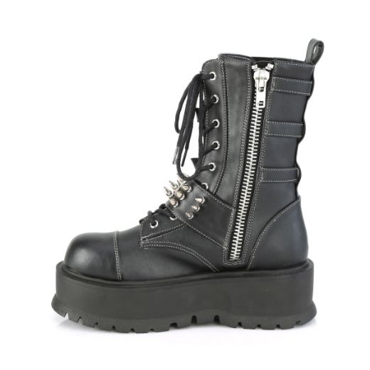 Product image of Demonia SLACKER-165 Black Vegan Faux Leather 2 inch Platform Lace-Up Mid-Calf Boot Side Zip