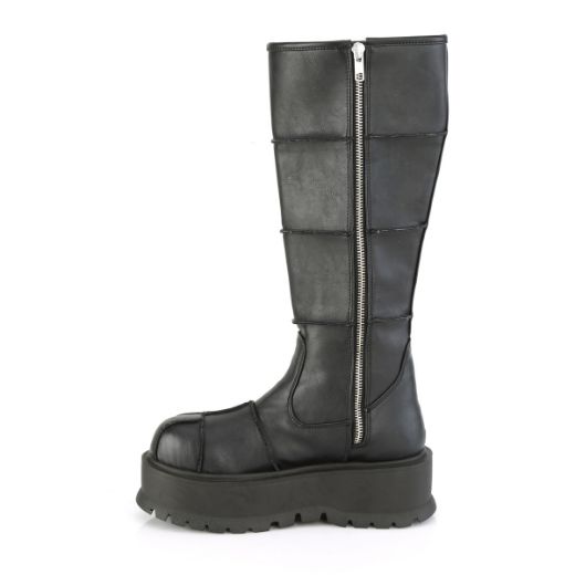 Product image of Demonia SLACKER-230 Black Vegan Faux Leather 2 inch Platform Knee High Boot Side Zip