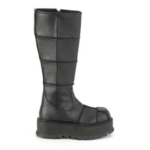 Product image of Demonia SLACKER-230 Black Vegan Faux Leather 2 inch Platform Knee High Boot Side Zip