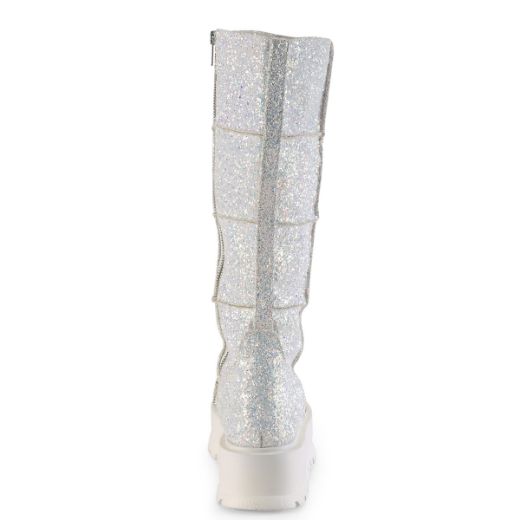 Product image of Demonia SLACKER-230 White Multicolour Glitter 2 inch (5.1 cm) Platform Knee High Boot Side Zip