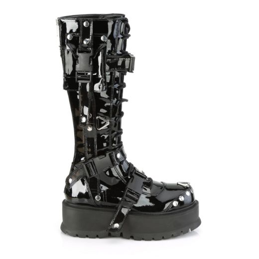 Product image of Demonia SLACKER-260 Black Patent 2 inch (5.1 cm) Platform Lace-Up Knee High Boot Back Metal Zip