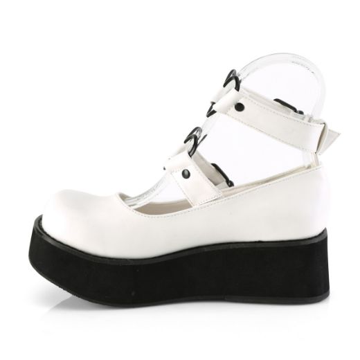 Product image of Demonia SPRITE-02 White Vegan Faux Leather 2 1/4 inch Platform Mary Jane With  Hearts O-Ring & Studs Detail