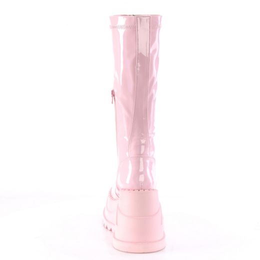 Product image of Demonia STOMP-200 Baby Pink Holographic Stretch Patent 4 3/4 inch Wedge Platform Stretch Knee High Boot Back Zip